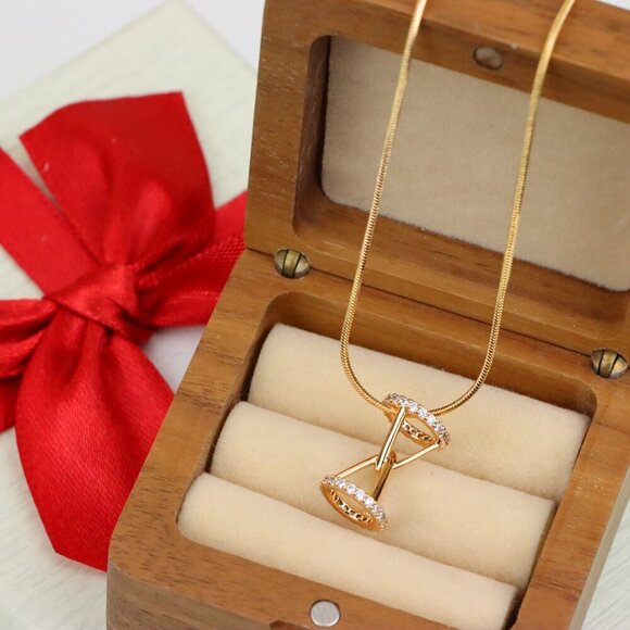 Rose Gold Hourglass Pendant Necklace With Sparkling CZ Stones, XPPT1195 - Picture 11 of 13